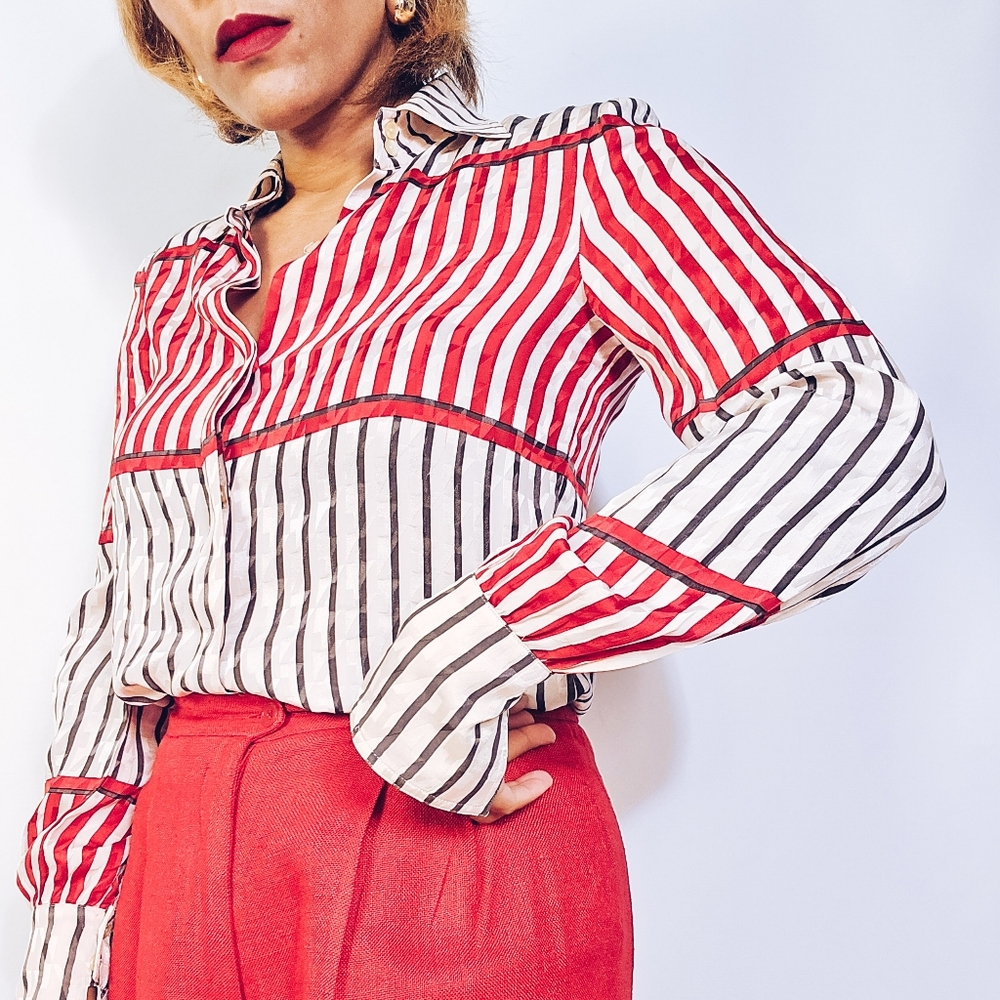 Silk Houndstooth Button-Down Blouse - image 2